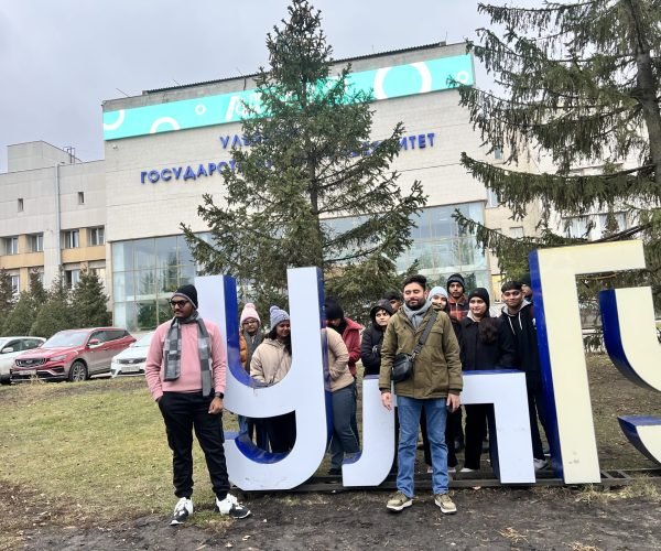 Ulyanovsk State Medical University Campus Students in front of Leters